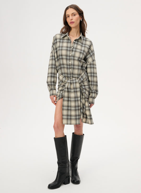 Oversized shirt set with a grey plaid scarf - Larsa