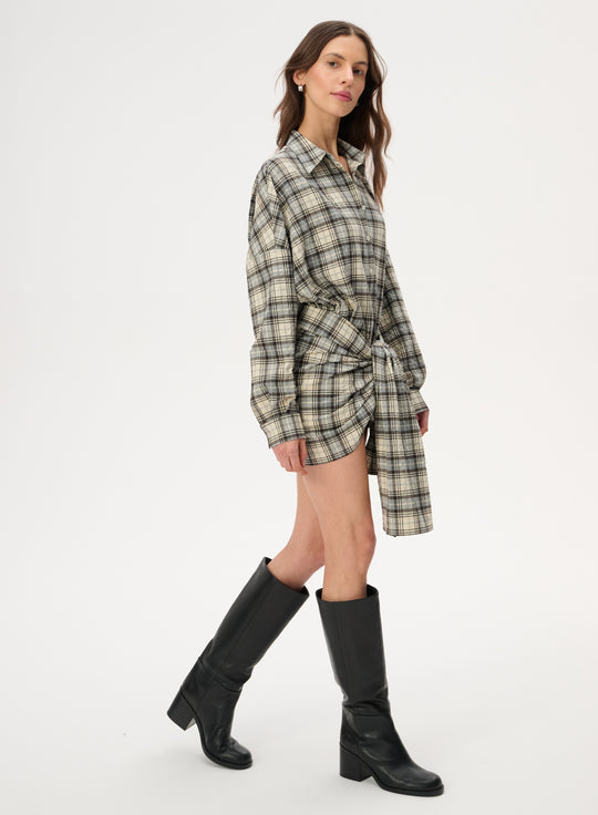 Oversized shirt set with a grey plaid scarf - Larsa