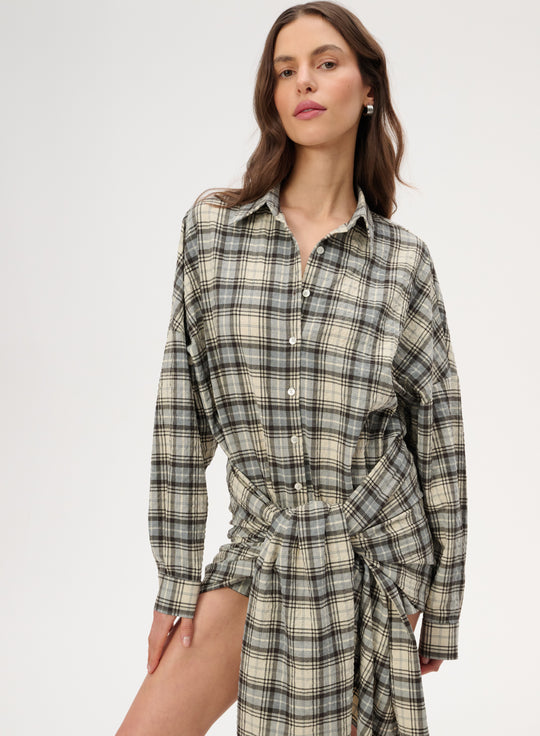 Oversized shirt set with a grey plaid scarf - Larsa