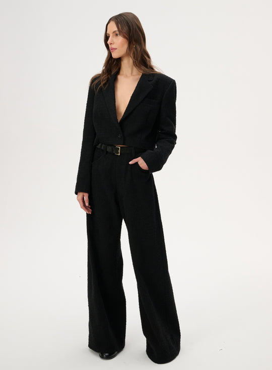 Black Wide Leg Cotton Trousers - Leni