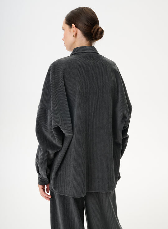 Koszula oversize ze sztruksu w kolorze szarym - Meryl
