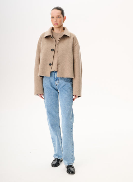 Reversible boxy wool jacket in brown - Monie