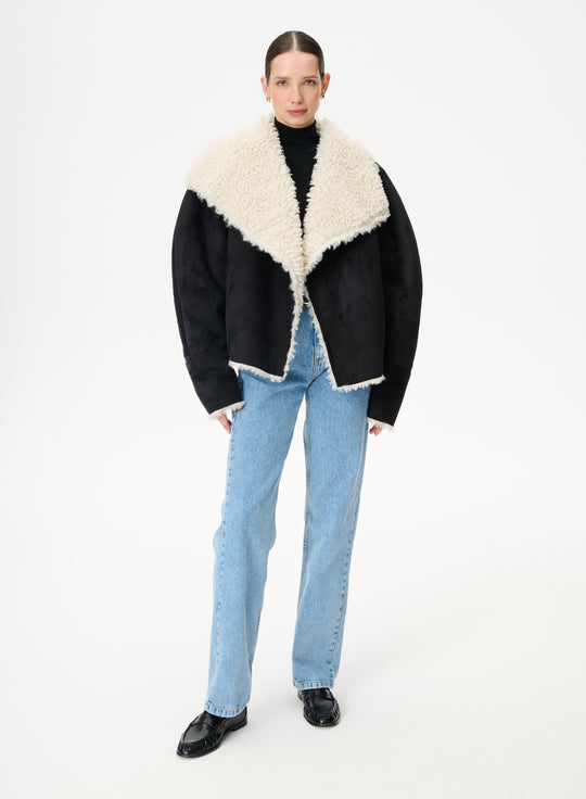 Cropped reversible faux leather shearling jacket - Monte