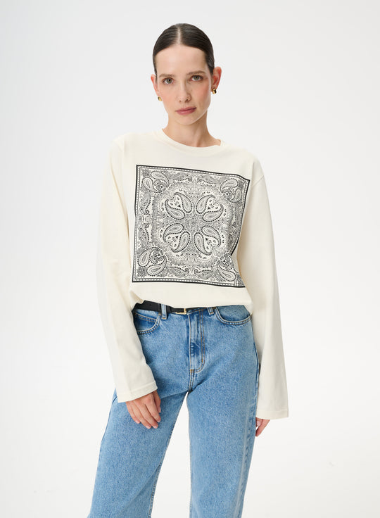 Longsleeve z dzianiny z nadrukiem bandany w kolorze ecru - Nero
