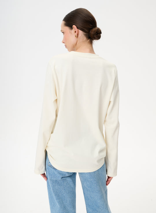 Longsleeve z dzianiny z nadrukiem bandany w kolorze ecru - Nero