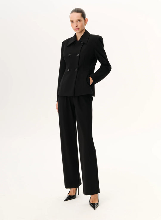 Black double-breasted knit blazer with a defined waist - Clavel