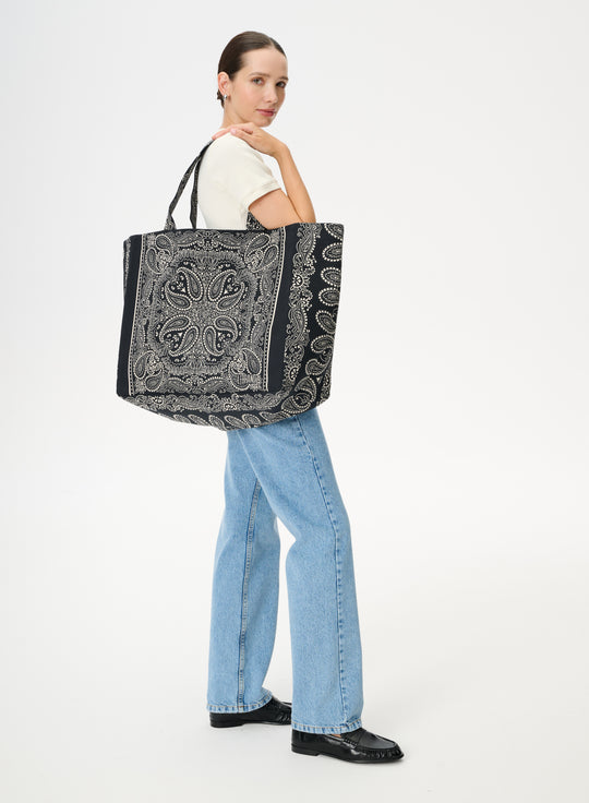 Torba typu shopper z bawełny w kolorze czarnym - Capri