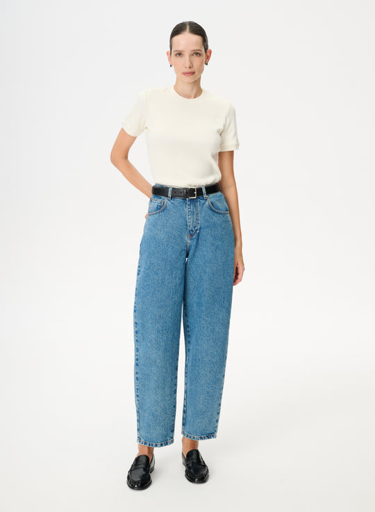 Jeansy o kroju baggy w kolorze marmurkowym niebieskim - Silo