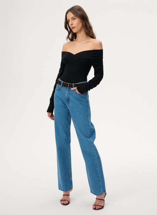 Black bamboo off-shoulder bodysuit - Sophie