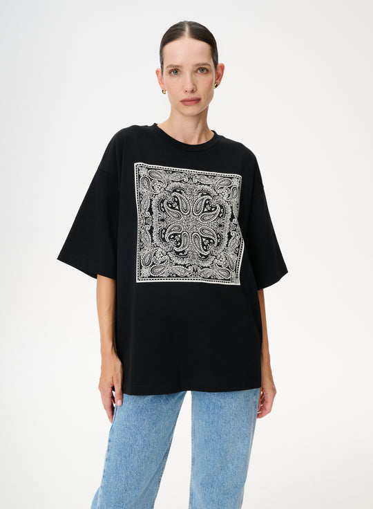 T-shirt oversize z nadrukiem bandany w kolorze czarnym - Weston