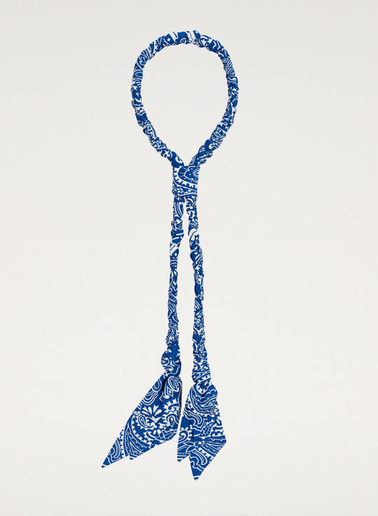 Cornflower blue fabric necklace with print - Adele