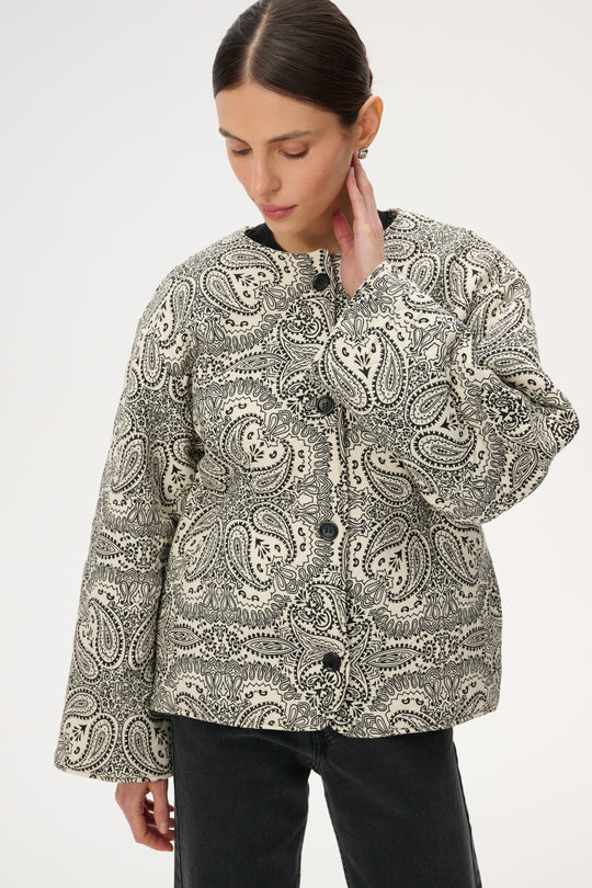 Ecru viscose jacket with bandana print - Hana