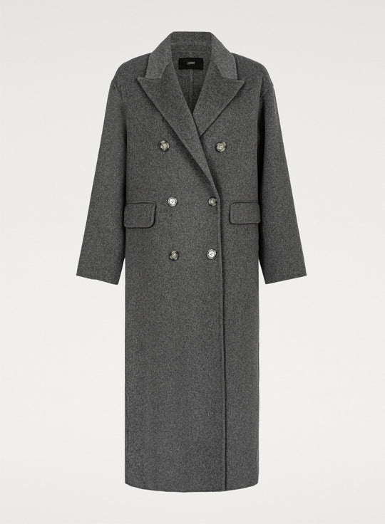 Maxi coat in virgin wool with double-breasted fastening grey - Joel
