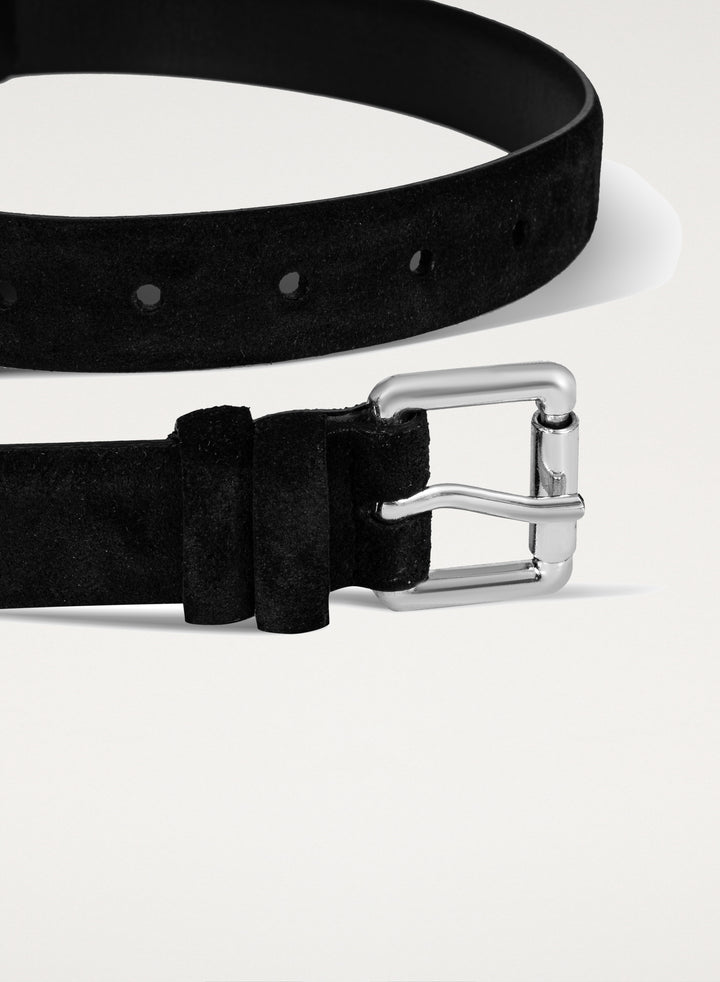 Pasek z zamszu w czarnym kolorze ze srebrną klamrą - Liorne
