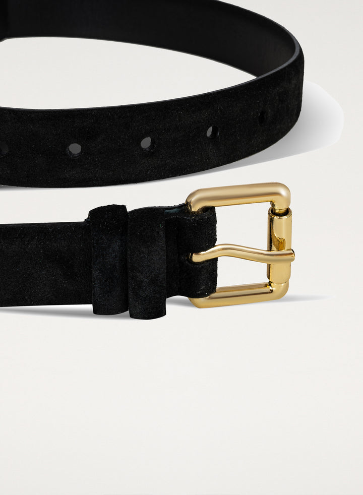 Pasek z zamszu w czarnym kolorze ze złotą klamrą - Lirone
