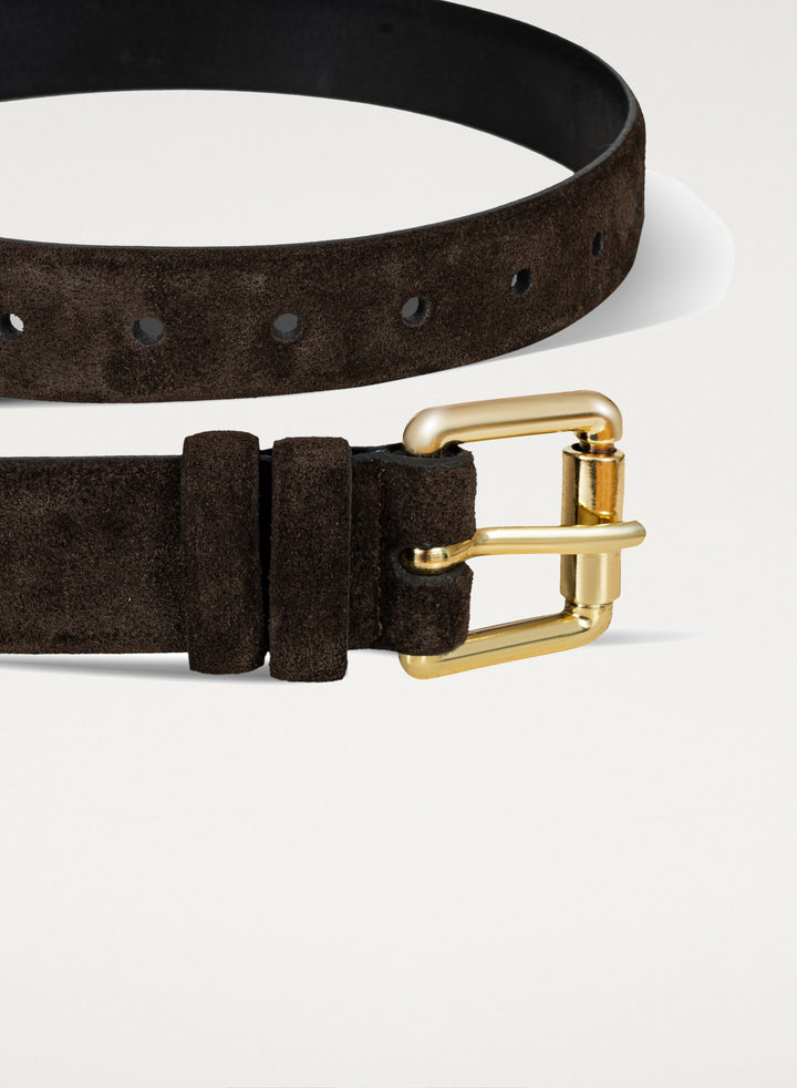 Pasek z zamszu w brązowym kolorze ze złotą klamrą - Lirone