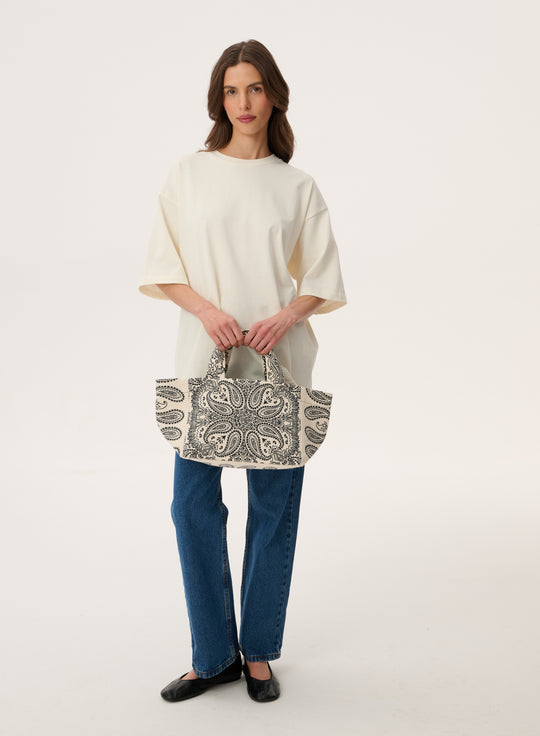 Torba mini typu shopper ecru z printem - Mia