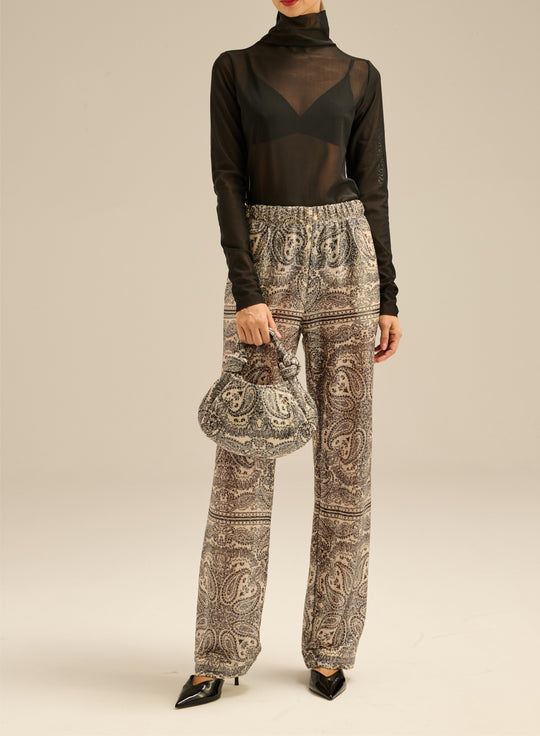 Shimmering fabric trousers with ecru print - Jagger