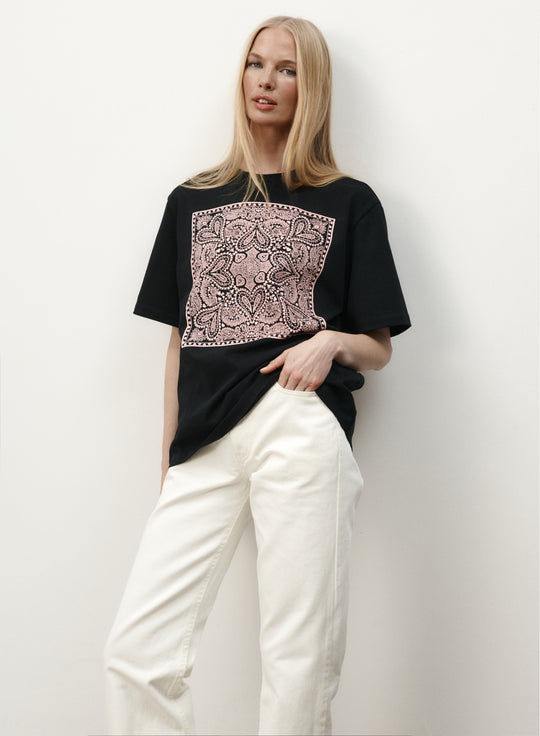Cotton T-shirt in black with a print - Valentine